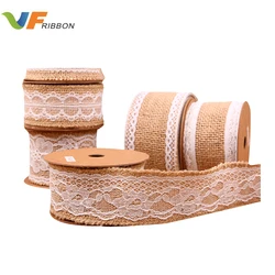Лента из натурального хессиана шириной 2 дюйма с кружевом (джут/мешковиная деревенская шикарная/лента)
