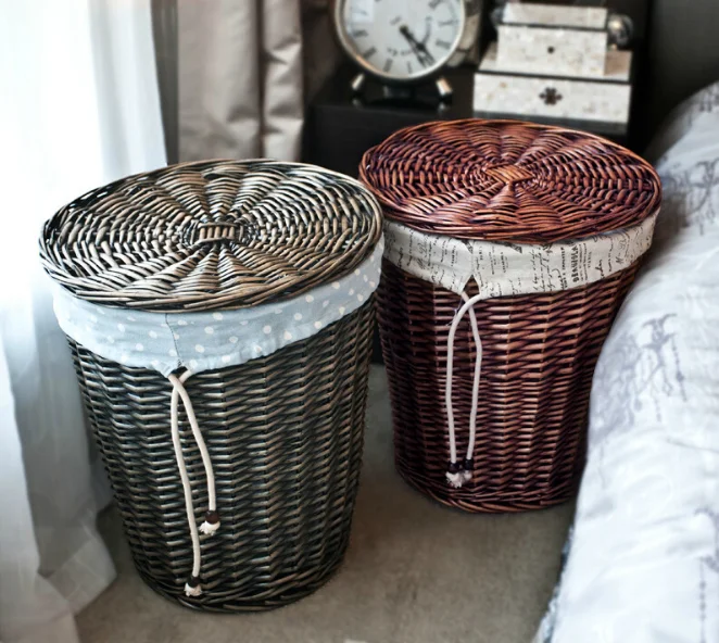 wholesale factory price handmade rustic rattan wicker laundry basket with lids