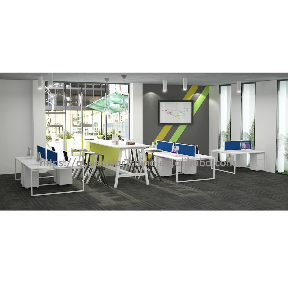 QS-OW02 office partition screens mounted screens mount partitions wall 4 person employee workstation desk with fabric