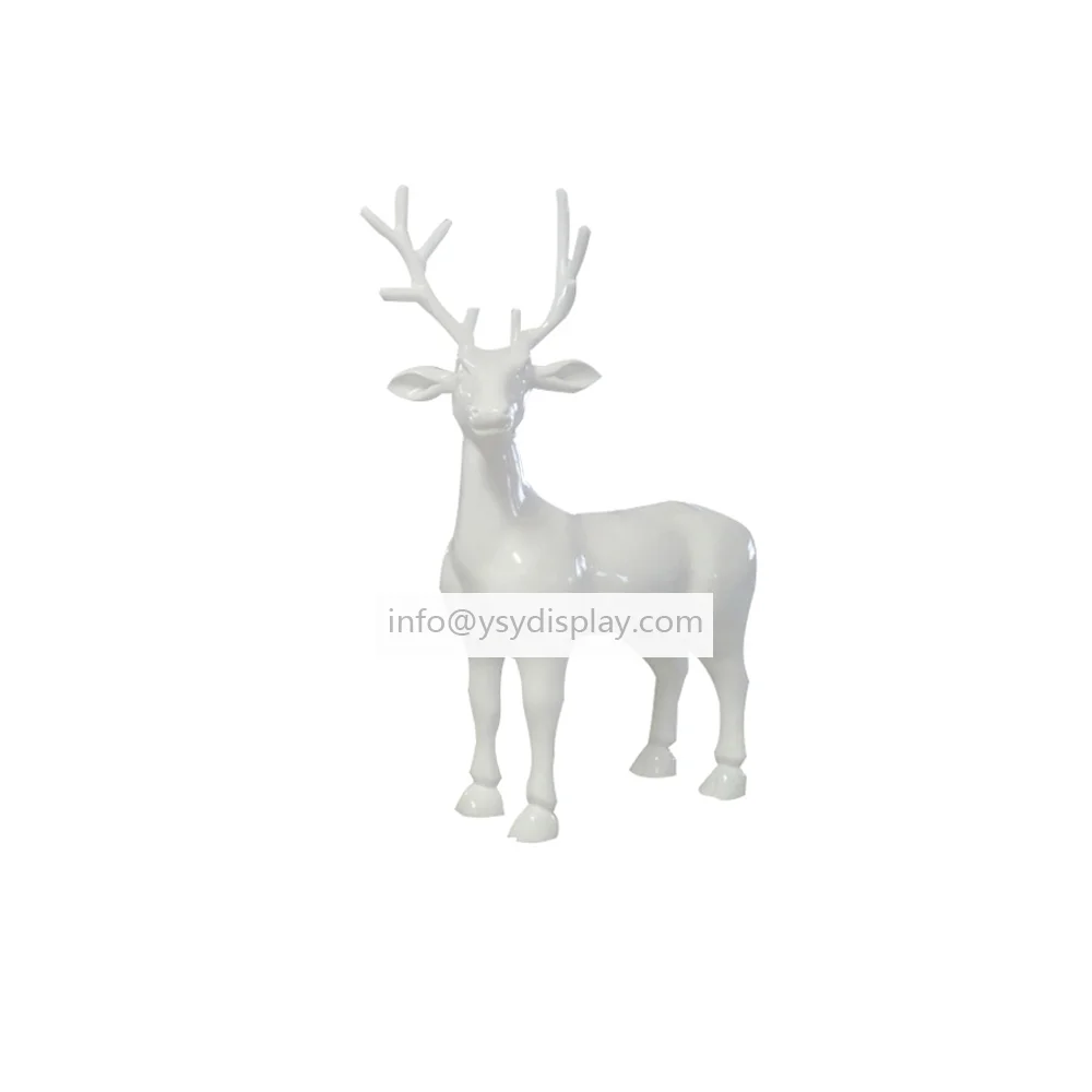 Modern art decoration home outdoor garden animal sculpture display life size christmas fiberglass white deer statue