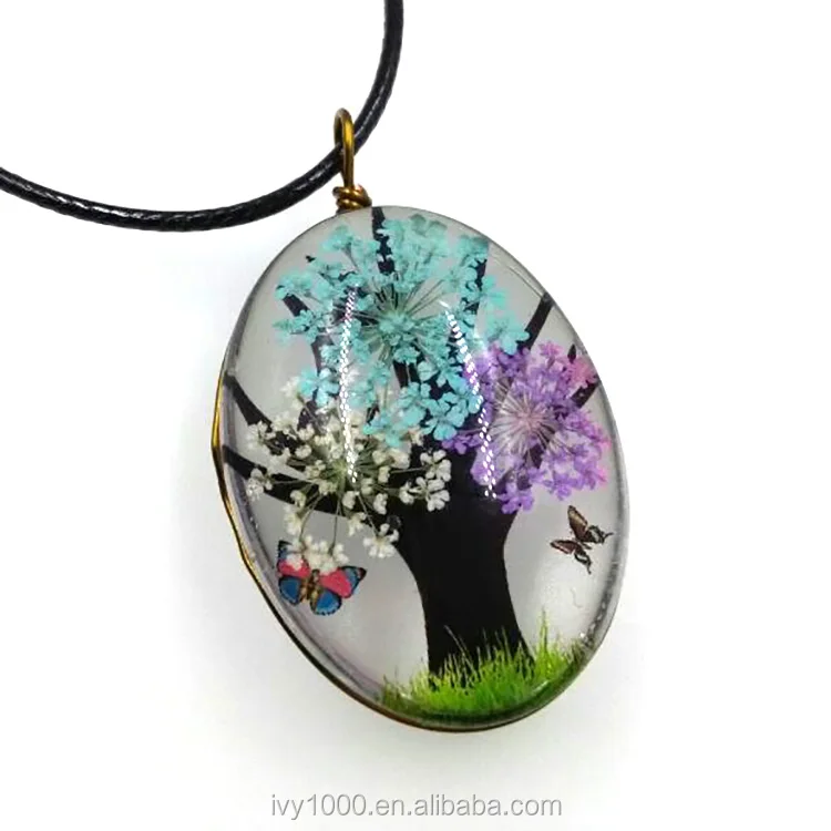 Hot sale Resin Flower Pendant Flower Jewelry Glass Oval Pendant Necklace Real Pressed Flower Crystal Jewelry for Girl