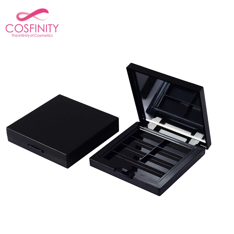 Cosmetic black square eyeshadow packaging eye shadow case makeup palette containers with mirror