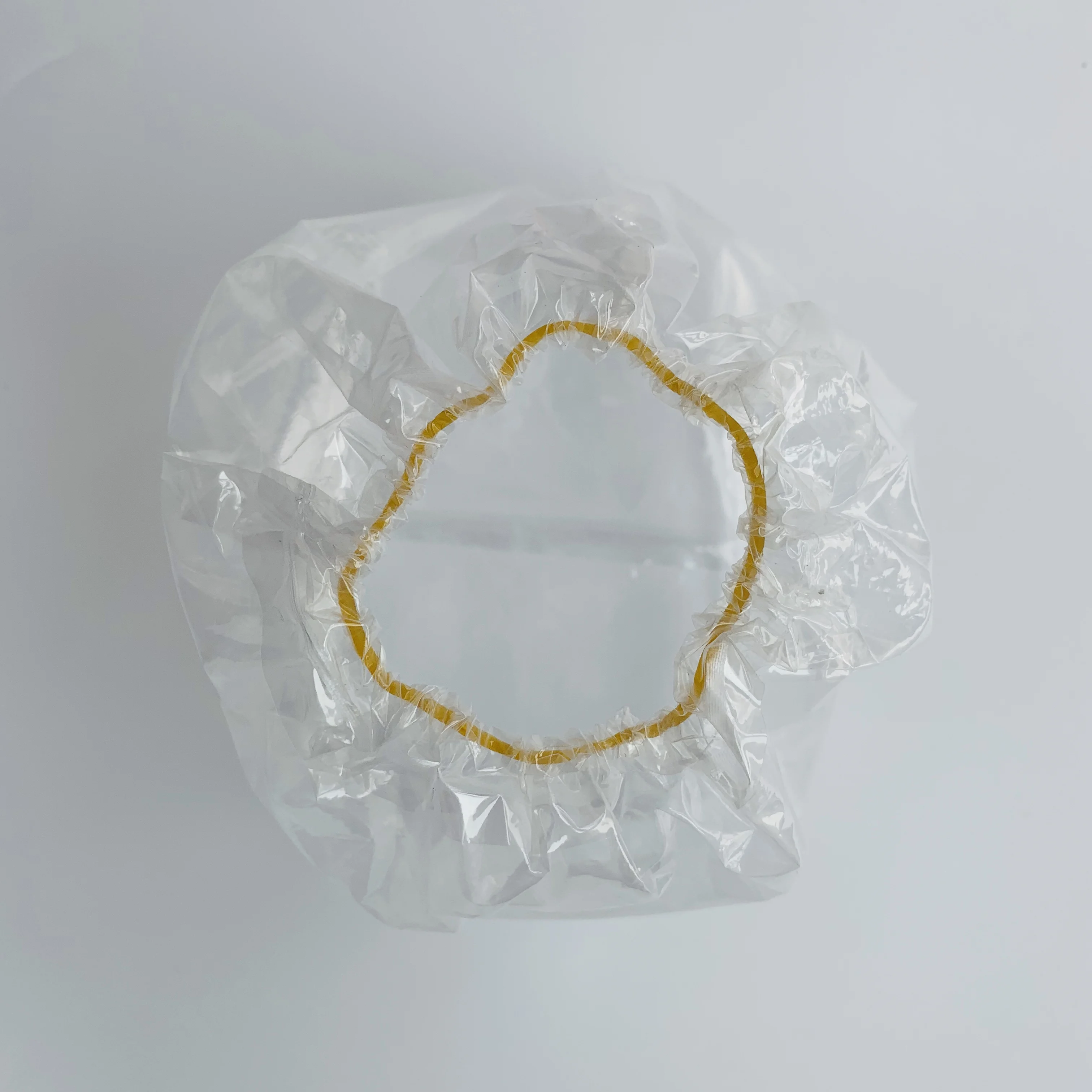 
clear transparent PE plastic square bottom bag with elastic band opening 