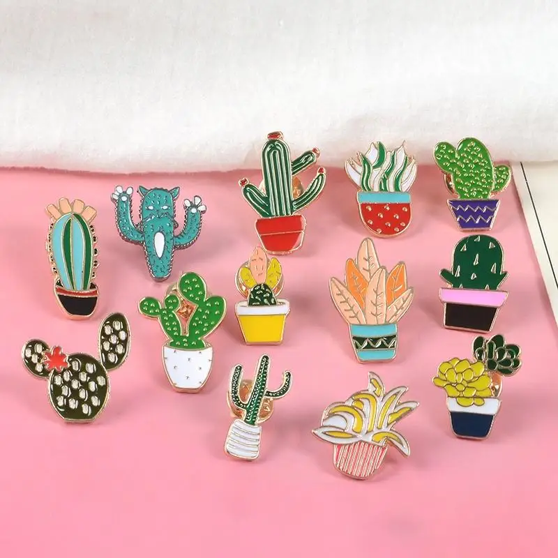 Cute Cactus Succulents Chlorophytum Potted Plant Brooch Cartoon Potted Plant Enamel Pins