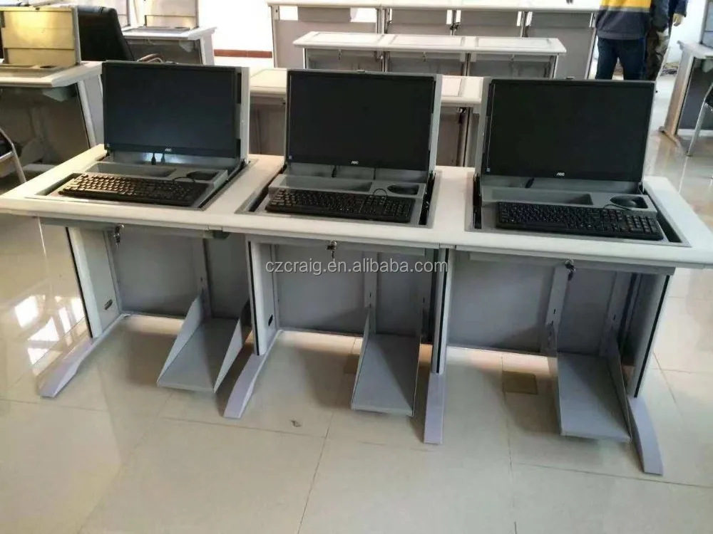 School Flip Computer Desk with Lockable Hidden LCD Monitor holder and CPU holder