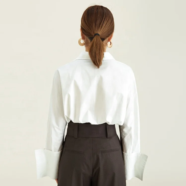 Элегантная Новое поступление Фирменная модная белая дизайнерская Свободная Рубашка удобная женская хлопковая Повседневная Блузка с длинным рукавом