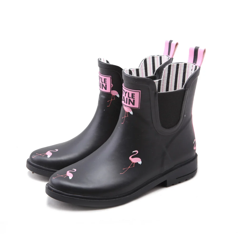 
100% Rubber boot cotton lining elastic gore soft EVA insole warm waterproof fashion ankle chelsea wellies rain boots shoes 