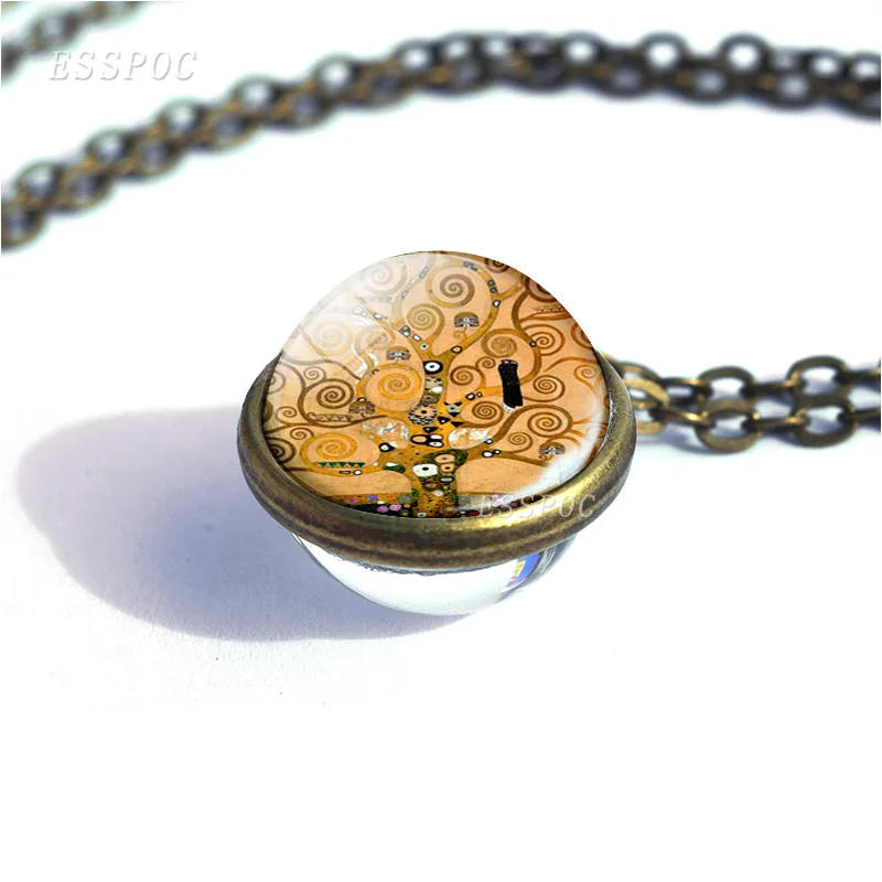 Tree Of Life Double Sided Glass Ball Necklace Fashion Pendant Jewelry Vintage Bronze Chain For Women men Accessories Gift