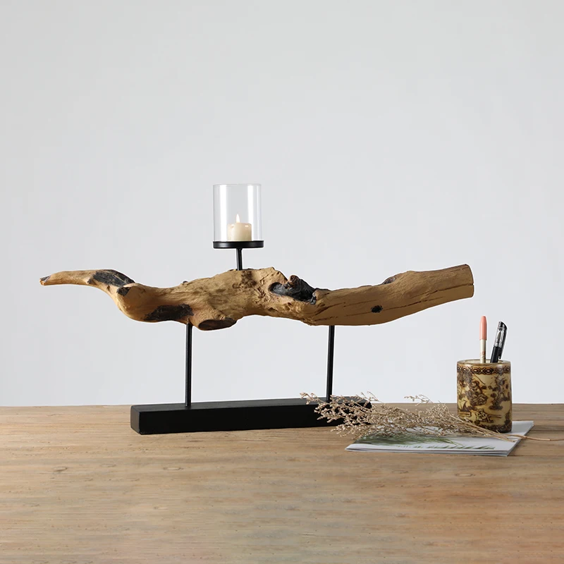 Luxury Rustic Antique Distressed Decorative Wooden Pillar Candle Holder Art Design Candle Holder For home Decor