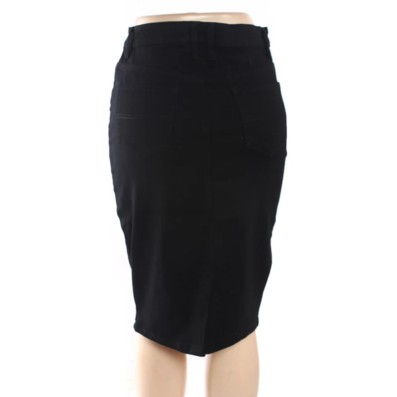 Lady New Design Vent Jean Fabric Black Pencil Bodycon Denim Skirt