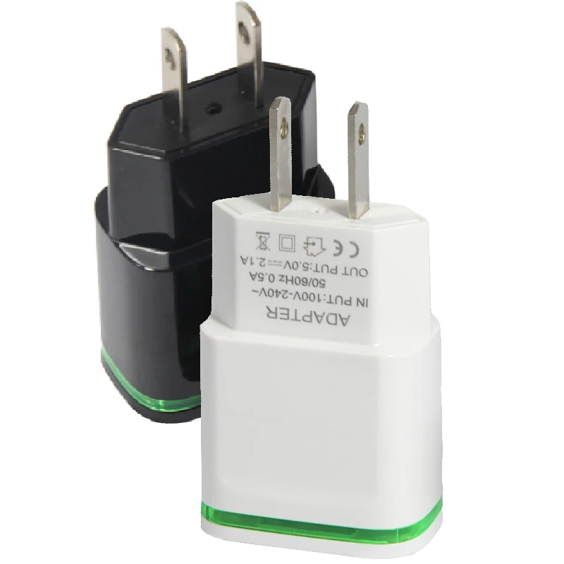 
Amazon Hot Selling USA Euro LED Mobile Phone Travel Chargers Cargador AC Adapter 2 Port 5V 2.1A USB Wall Charger 