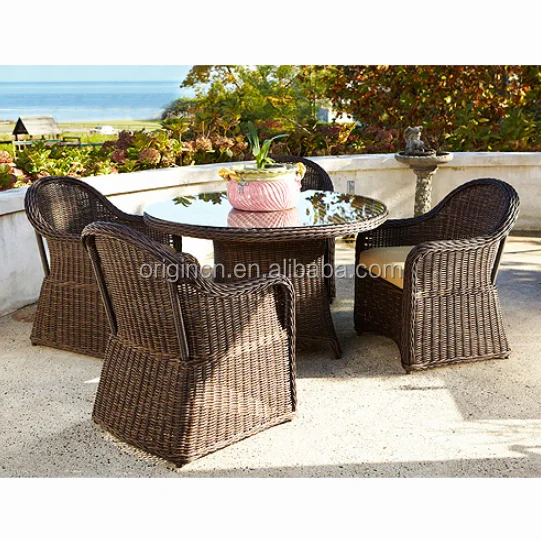 Royal Classic Style 4 Seater Outdoor Patio Dining Furniture Rattan Table Chairs Set