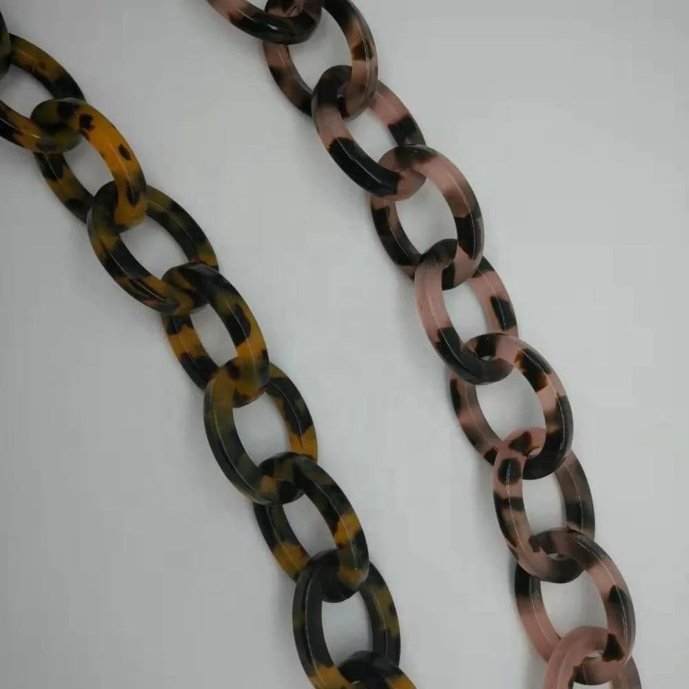 Peichi Tortoise shell acrylic hand bag chain handbag strap factory   gold and marble color mix link