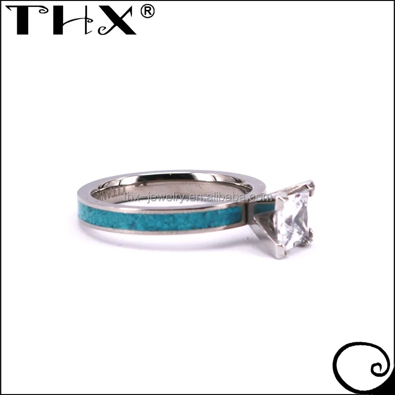 4mm Crushed Turquoise Women Ring Woman Titanium Wedding Engagement Ring Design Big Prong Set Cubic Zirconia Titanium Ring