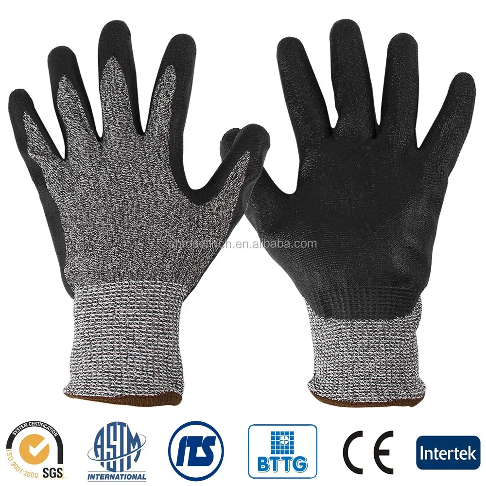 Анти-Среза перчатки Работы en388 Анти-пот перчатки HPPE Стекловолокна Нейлон PU Покрытие ANSI 3 Устойчива К Порезам Перчатки