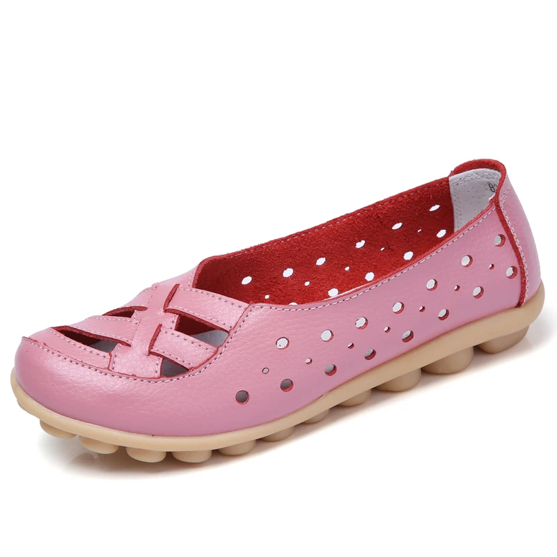 
hollow out 2016 new summer fashion shoes woman wholesale genuine leather breathable ladies flat shoes 