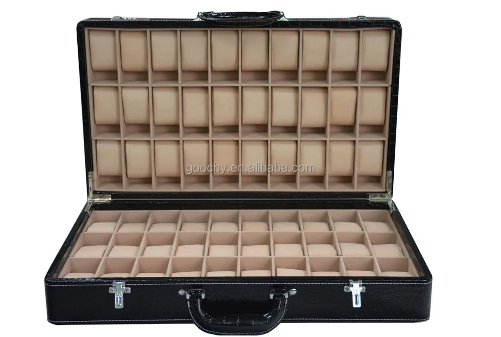 60-slot watches carrying case with code lock Large crocodile PU leather watch case GC02-ST-60C9