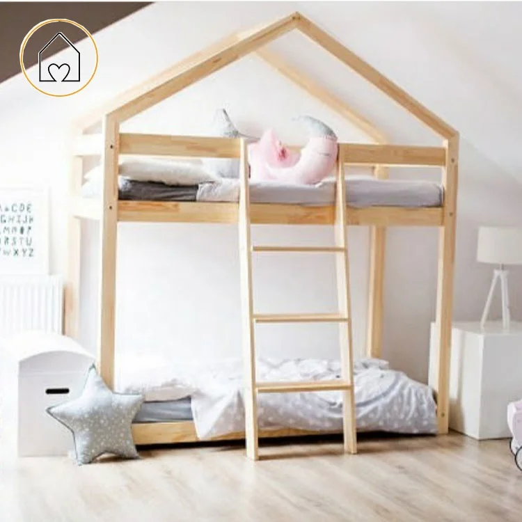 Wholesale price simple design easy diy pine wood house bunk bed with ladder