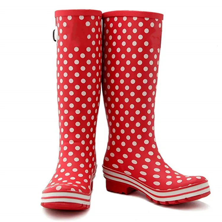 Wholesale Customized Waterproof Non Slip Water Shoes With Custom Printing Rubber High Heels Tall Rain Boots