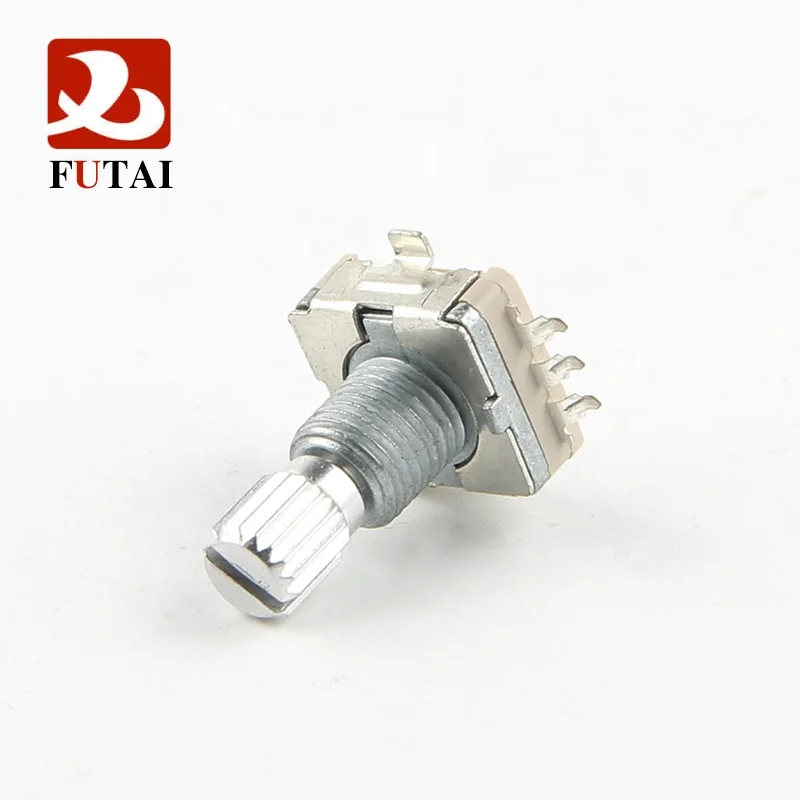 Futai EC11 series 11mm Size Type SMT Reflow Incremental Metal Shaft Rotary Encoder with Switch and Bushing