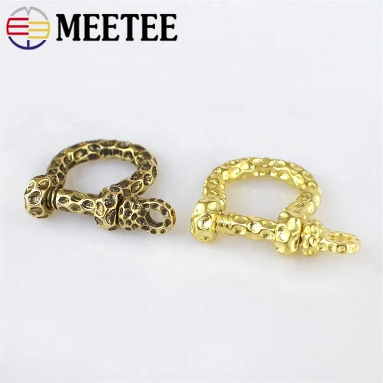 Meetee AP339 D Ring Solid Pure Brass Carabiner Shackle Key Ring Chain Hook Strap Horseshoe Buckle DIY Belt Accessories