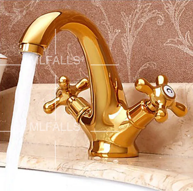Luxury Double Handle Bathroom Faucet Gold Vintage Basin Mixer Morden Antiaue Gold Sink Tap Water Faucet