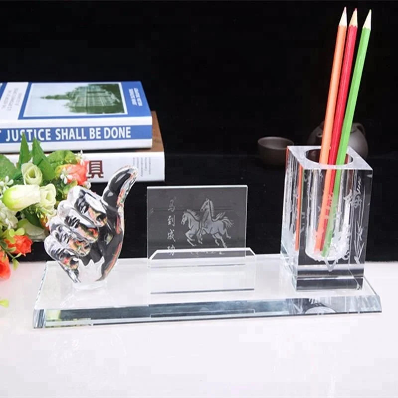 Multi-functional Pen Holder Four In One Brush Pot K9 Crystal Electronic Alarm Clock Desk Pen Holder For Office Business