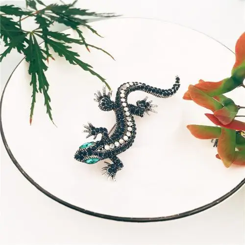 Promotion wholesale bulk Rhinestone brooch gecko lizard Zinc Alloy brooches for women 1315453