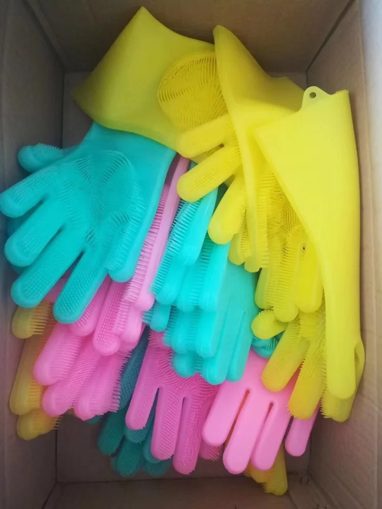 
Novelty product silicone protected clean kitchen gloves with wash scrubber 