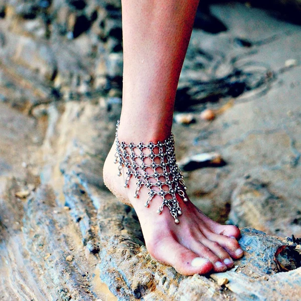 Boho Crochet Alloy Anti Silver Anklet Wedding Footwear Anklet Crochet Barefoot Sandals Foot Jewelry