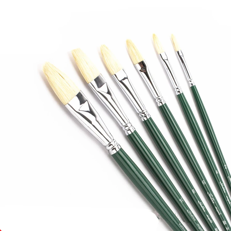 New Product 6pcs Wood Handle Filbert Bristle Art Paint Brushes Hog Hair Oil Painting Brushes Paint Pen