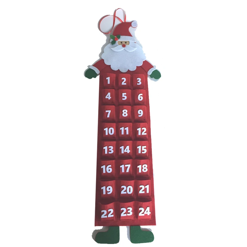 24 Pockets  Xmas Home Wall Door Decor Santa Claus Hanging Felt Calendar Christmas Countdown Advent Calendar