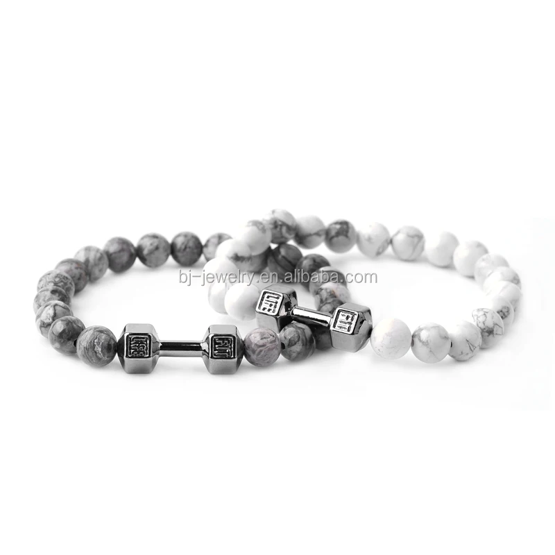 
Fashion Black Lava Stone Bracelet 8mm Natural Stone Beads Dumbbell Men Bracelet 