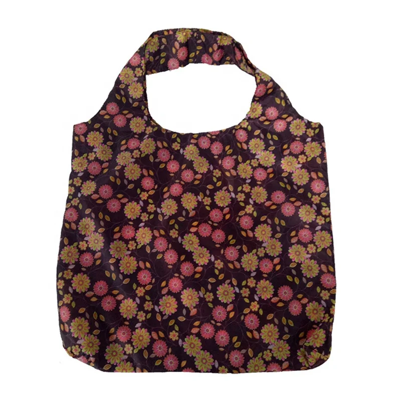 Eco Cheap Reusable Bag Fabric Folding Polyester Shopping Bag Floral Pattern Printed Ecobag
