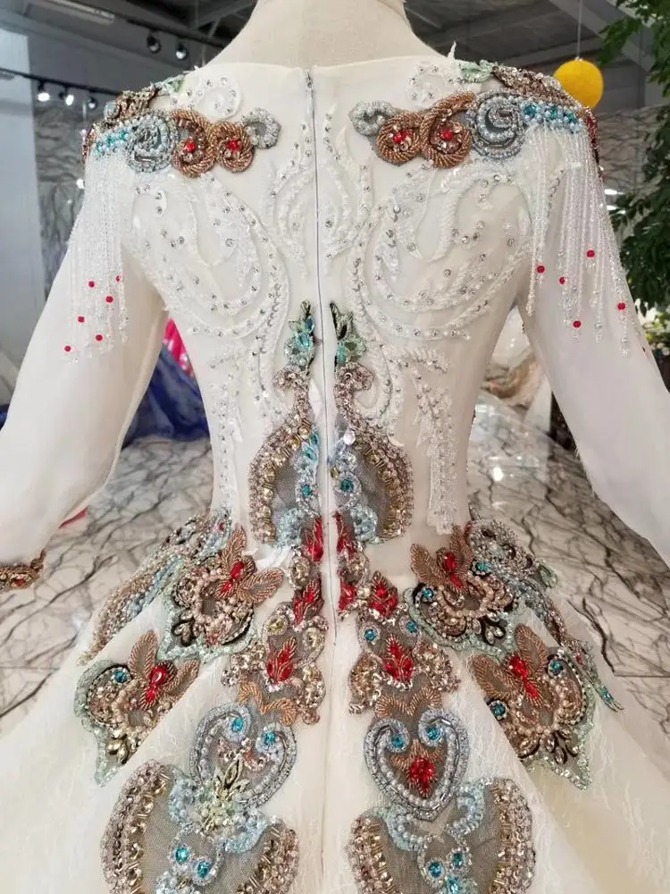 HTL075 Evening Dress Women Gorgeous Long Sleeve Prom Dress Sexy Applique Beading Ladies Party Dress 2019