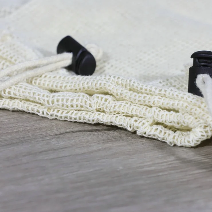 
Reusable organic cotton mesh produce bag with drawstring for grocery shopping fruit vegetable 