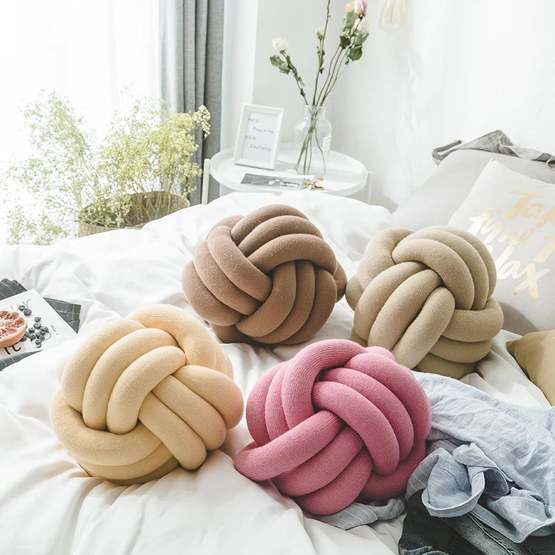 
2018 New fashion design decorative throw cushion home braid sofa knot pillow ball shape nordic kids decor pillow 