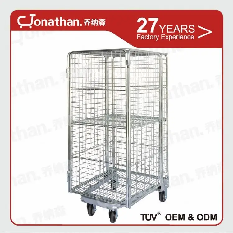 Оцинкованная складной вложенности сетки прачечная роликовый контейнер