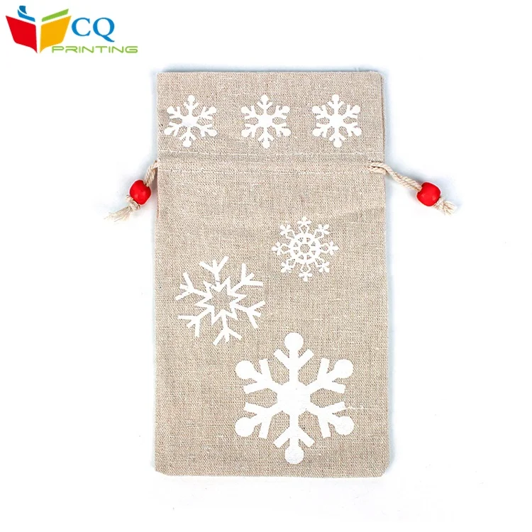 13cmx23cm Stock wholesale natural color christmas drawstring bag for candy sugar gift packaging