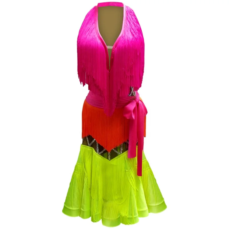 Imported fabric professional competition cha cha latin dance dresses girls kids latin dance costume