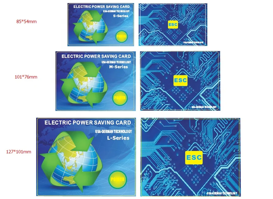 Industrial power saving Card (85 mm x 54mm) for 200A or its multiple, 6000-8000 negative ions