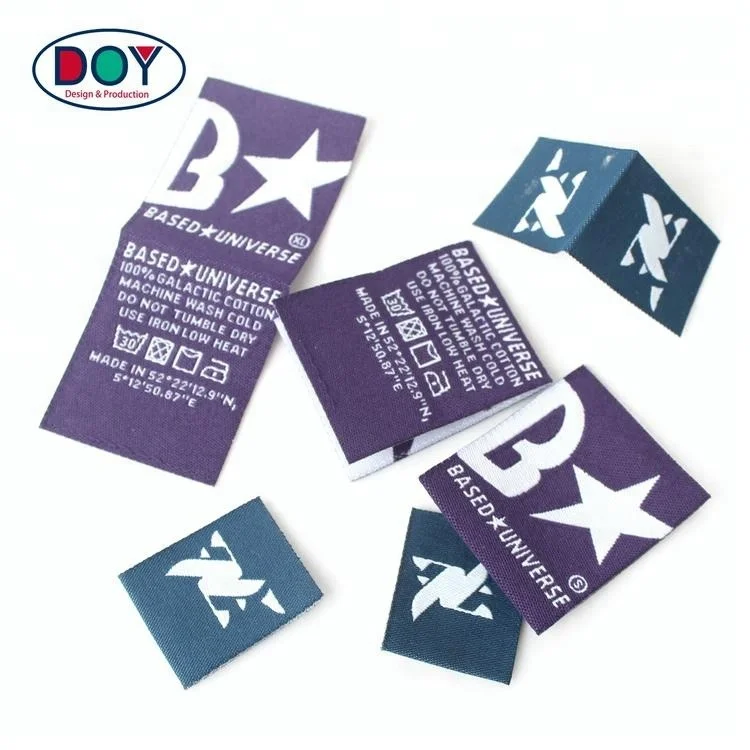 Jacquard Factory Custom Name Logo Cheap Centerfold Woven Wasah Care Labels and Hem Tags for Clothes