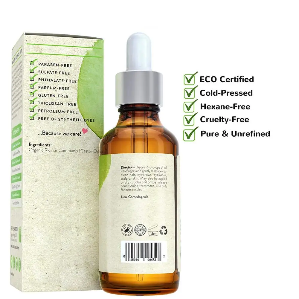 Фирменное натуральное и органическое увлажняющее касторовое масло для роста волос, ресниц и бровей