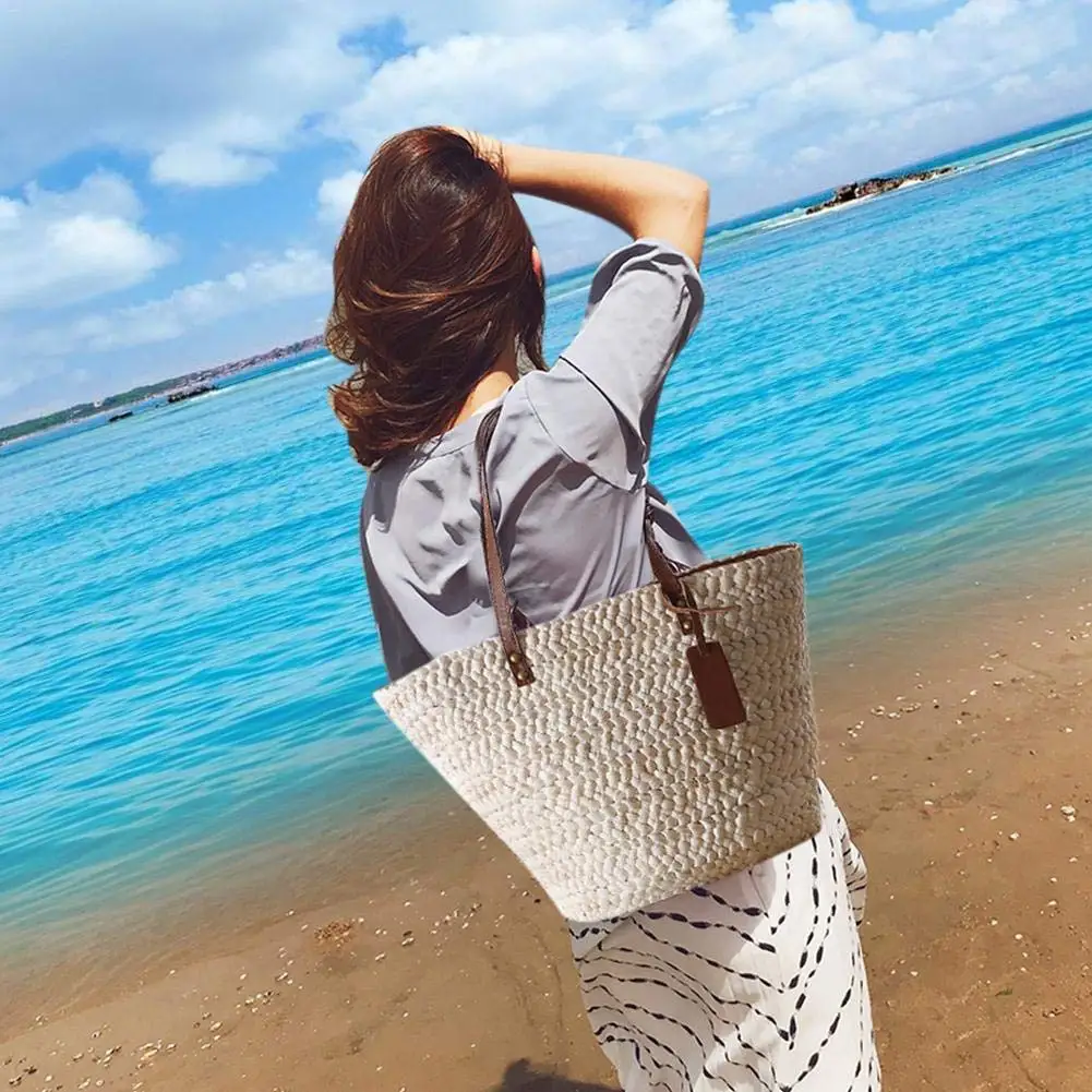 Straw bag leather handles Natural beach straw bag Straw clutch bag