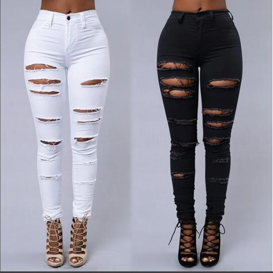 
Fashion personality women jeans comfortable stretch pants female elastic ripped trousers in stock accept small order 