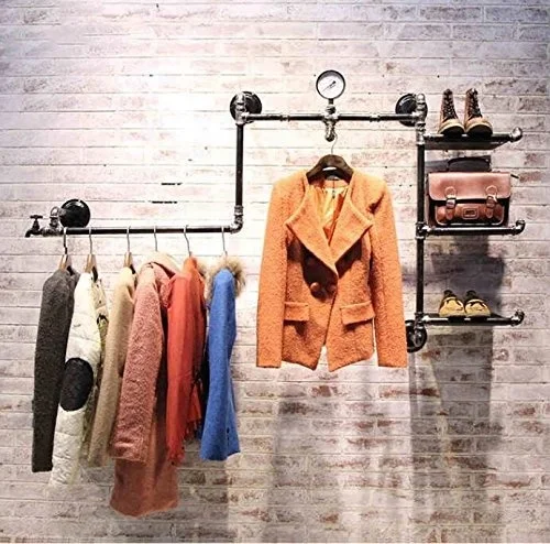 Industrial Retro Pipe Hung Clothing Rack Multi-function Wall Mounted Clothes Store Display Rack