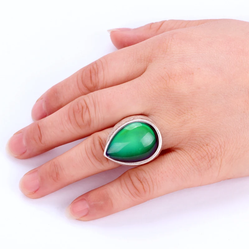 
New Lively Rainbow Color Change Mood Moonstone Ring Teardrop Stone Ring Jewelry MJ-RS048 