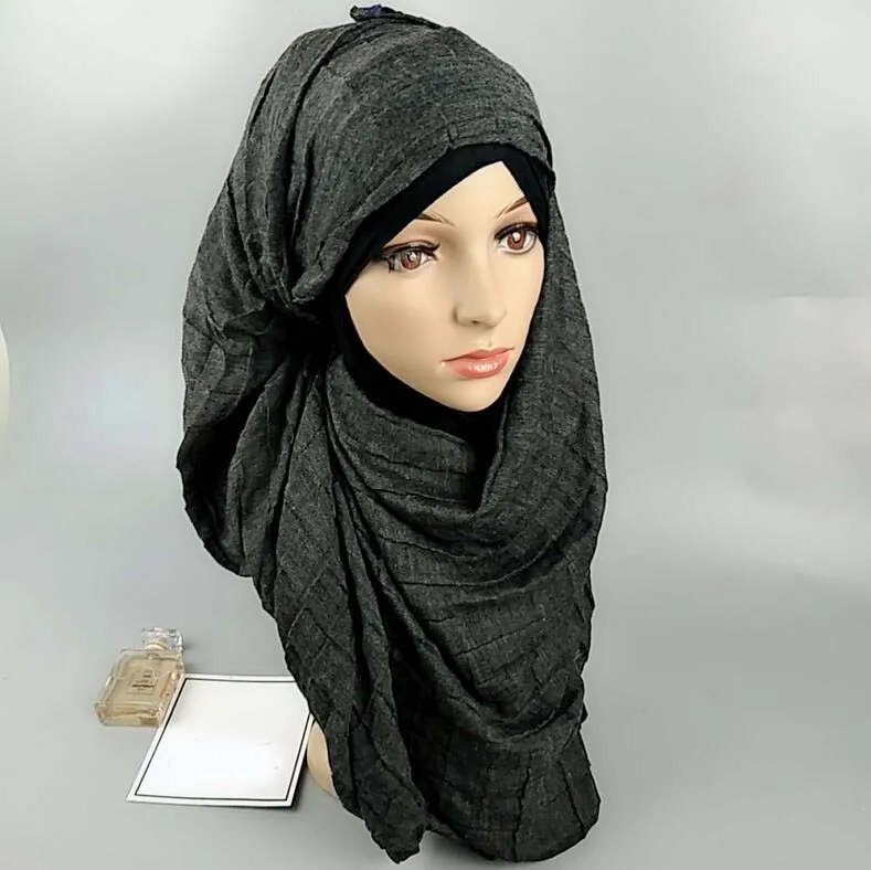 ZP new fashion arabic woman plaid cotton crumpled hijab wholesale