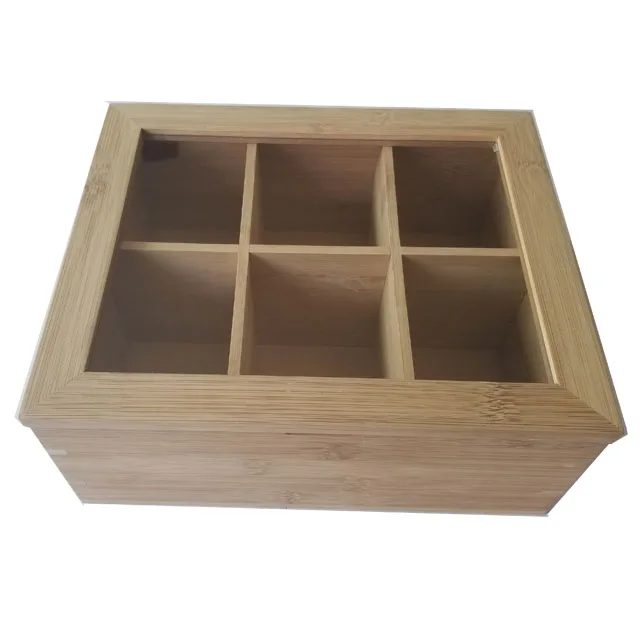 custom design bamboo tea box for 6 compartments