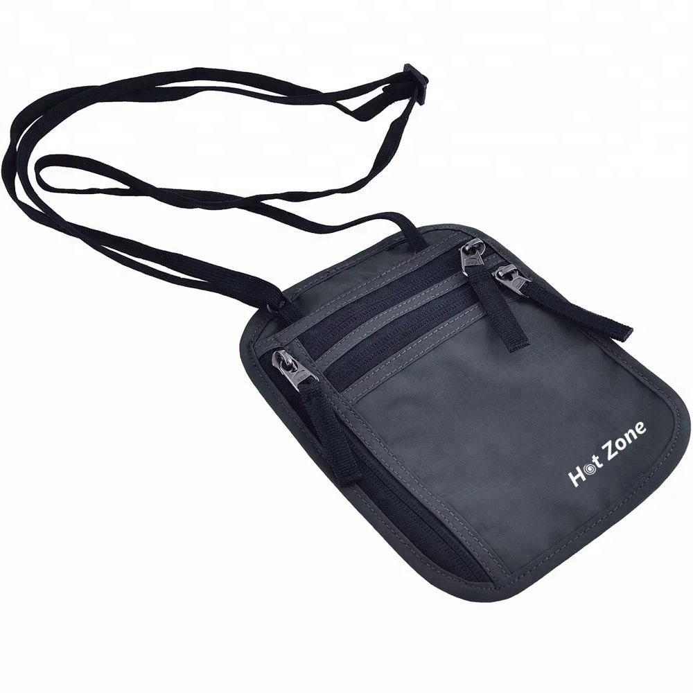 Nylon mesh neck wallet card passport holder bag belt rfid blocking travel neck pouch